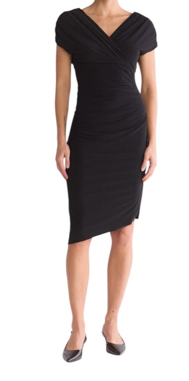 Vince Camuto dress cap sleeve asymmetric hem bodycon black size 12